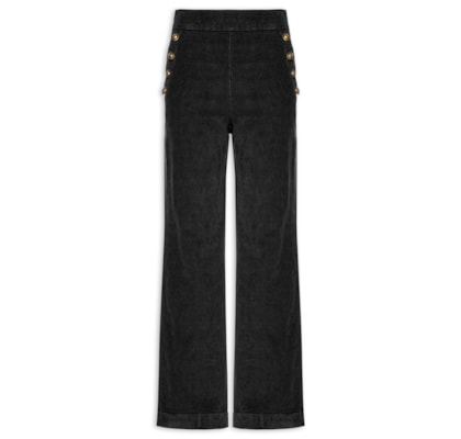 Calça Feminina Veludo Cotelê Reta Botões - Preto