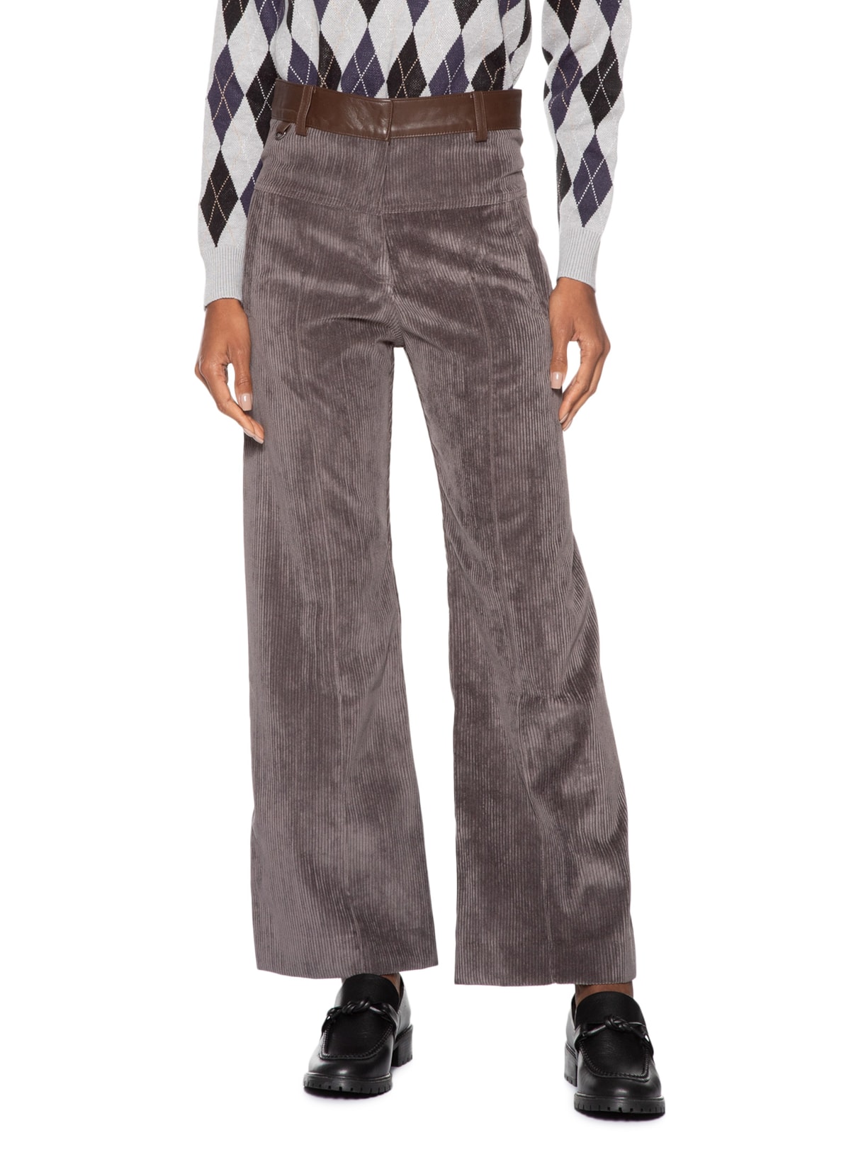 Calça Feminina Veludo Larja Cinza Andrea Bogosian