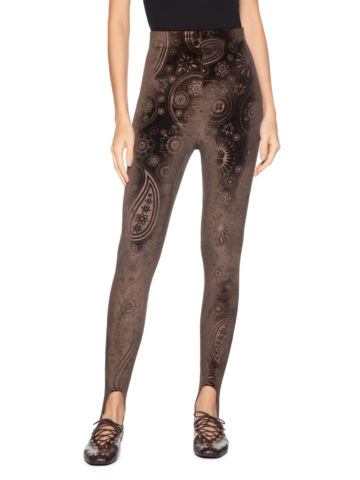 Calça Feminina Veludo Stamp Marrom Paula Raia