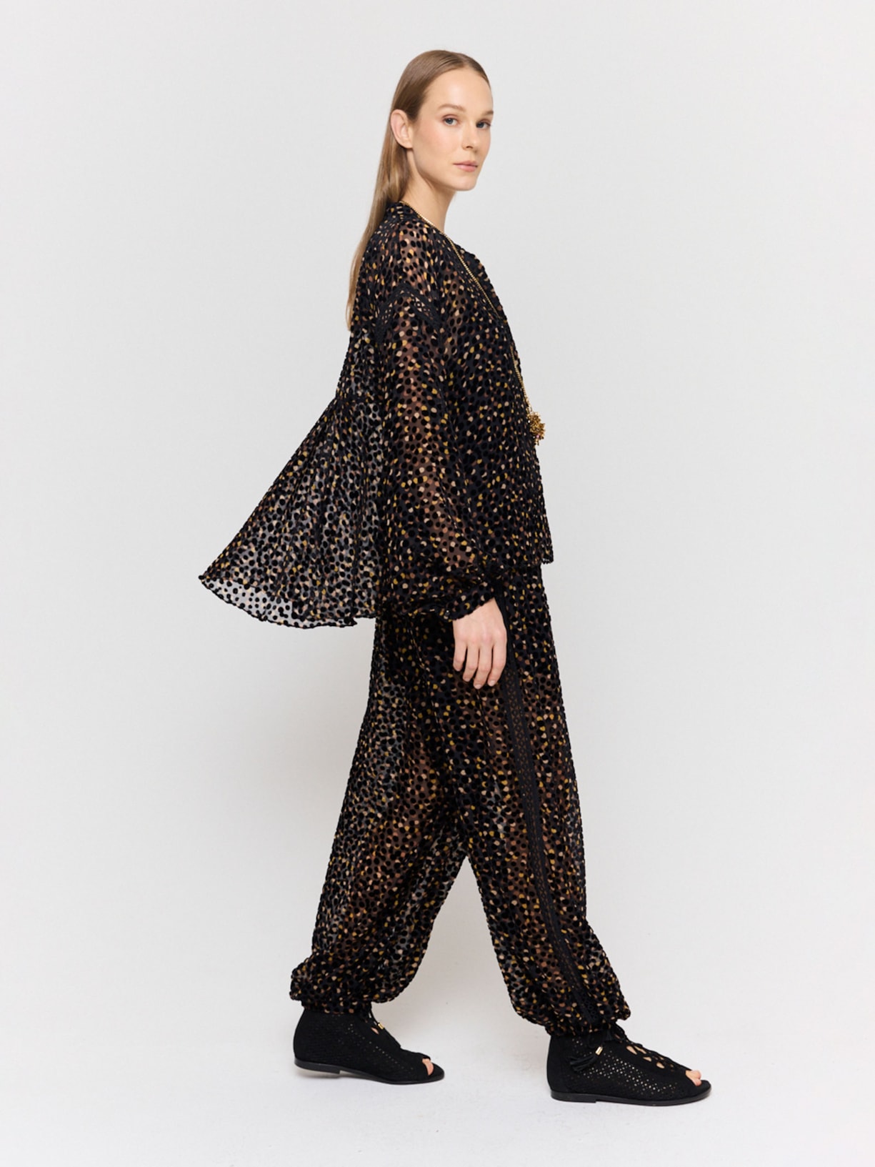 Calça Feminina Velvet Pois I26 Preto Mixed