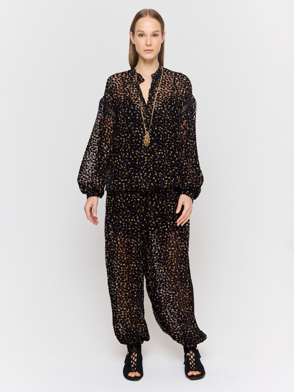 Calça Feminina Velvet Pois I26 Preto Mixed