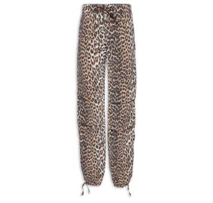 Calça Feminina Washed Cotton Canvas Draw String Pants - Animal Print