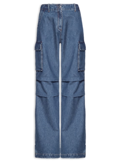 Calça Feminina Wide Leg Cargo Pants - Azul