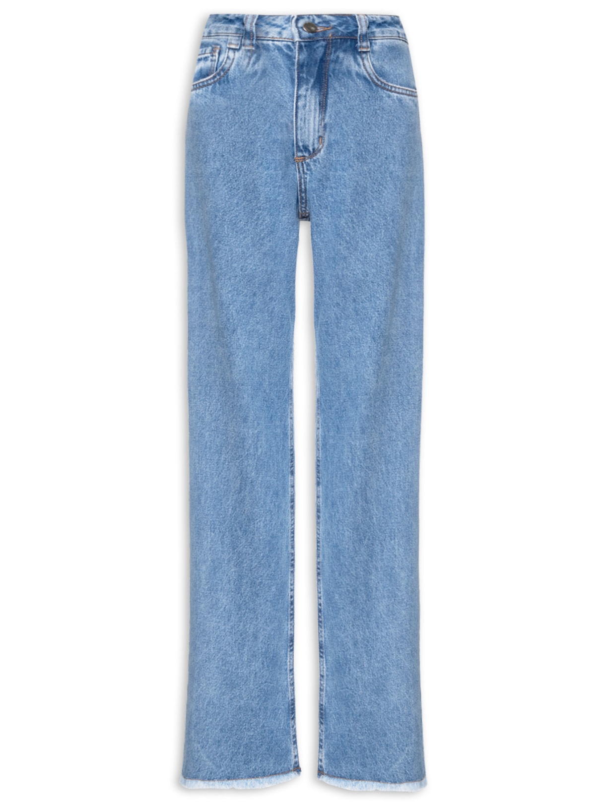 Calça Feminina Wide Leg Com Barra À Fio - Azul