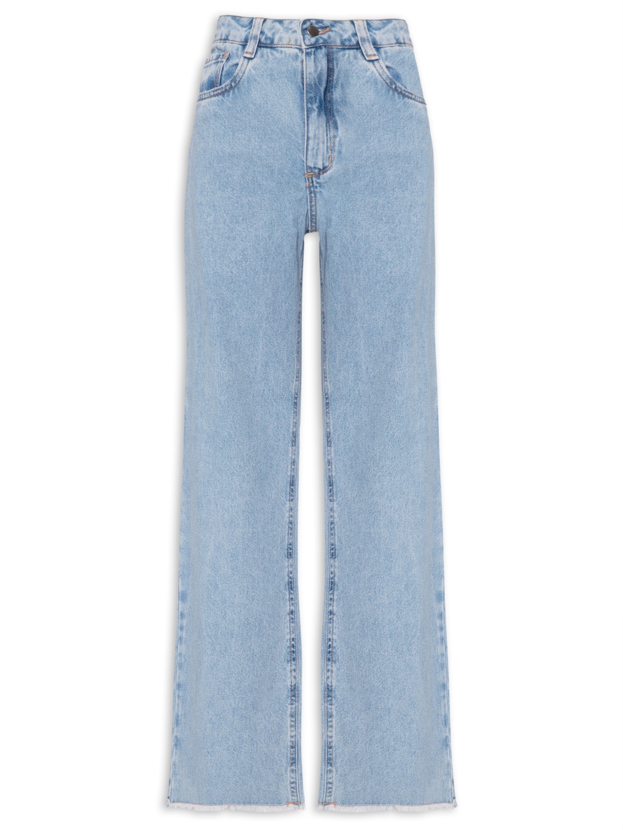 Calça Feminina Wide Leg Com Barra À Fio - Azul