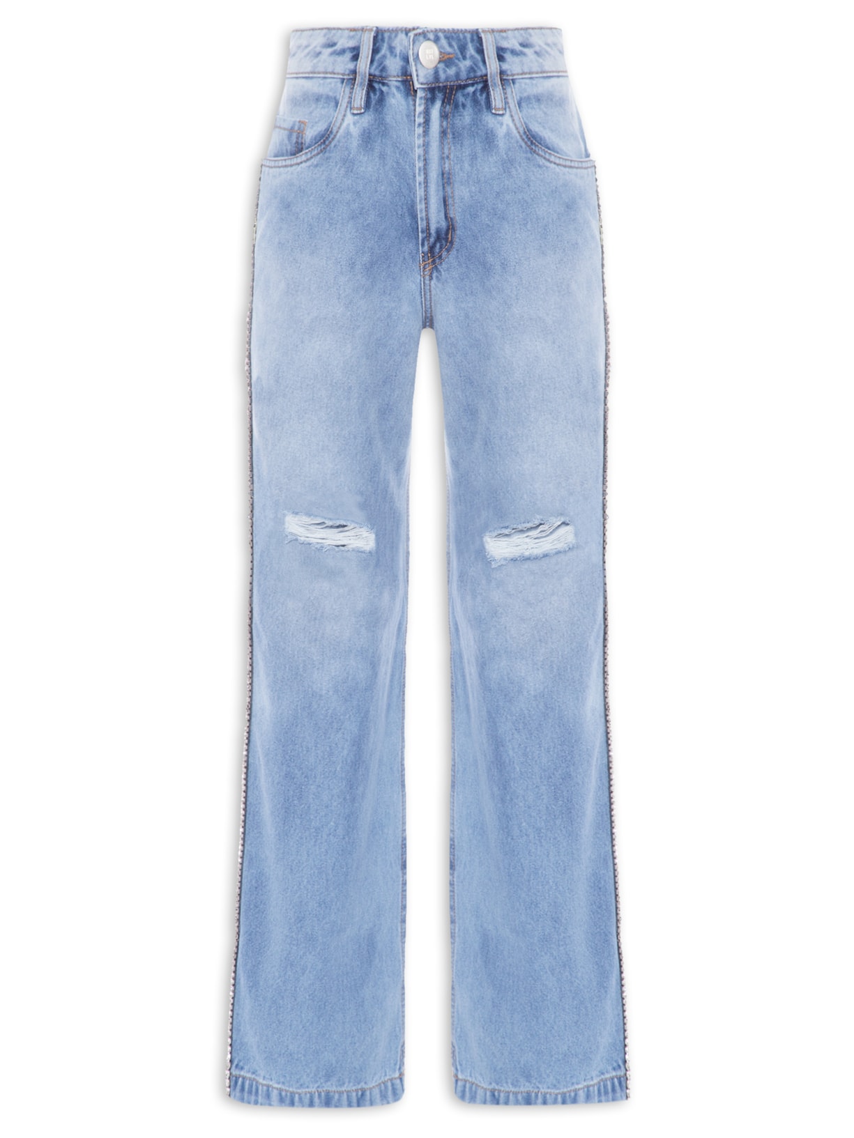 Calça Feminina Wide Leg Destroyed - Azul