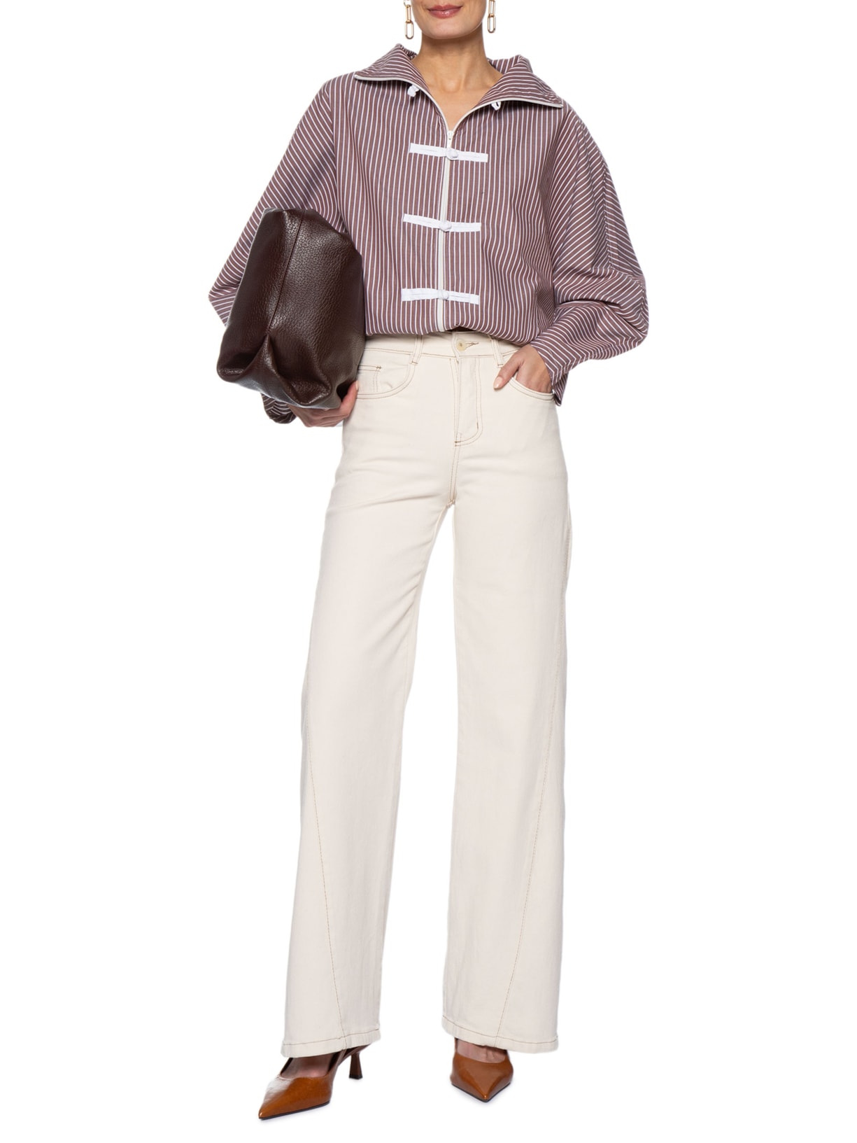 Calça Feminina Wide Leg em Sarja – Off White '2Essential