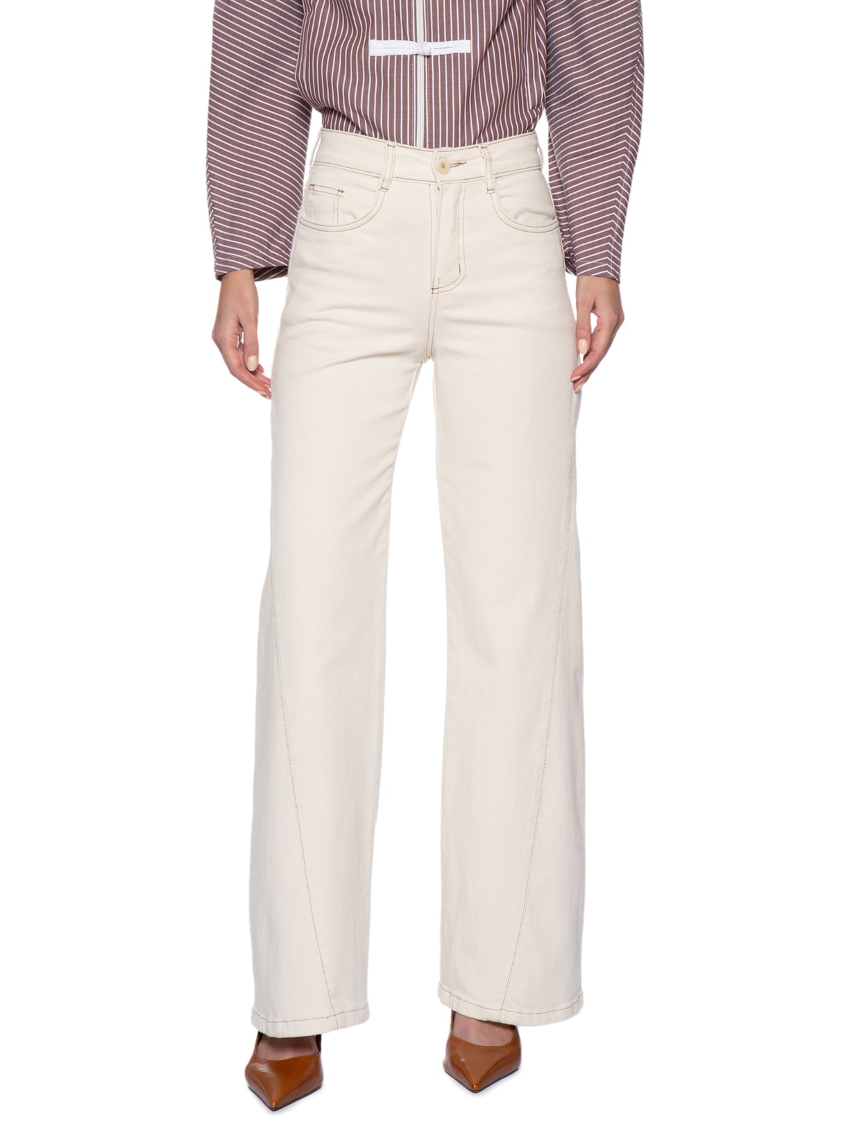 Calça Feminina Wide Leg em Sarja – Off White '2Essential