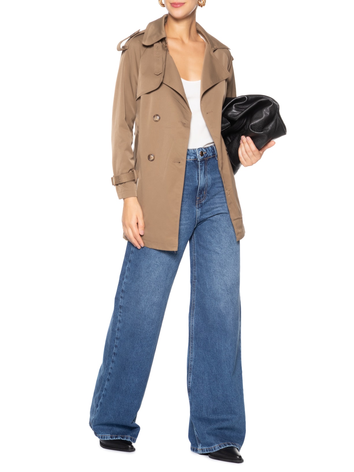 Calça Feminina Wide Leg Jeans Azul Market 33