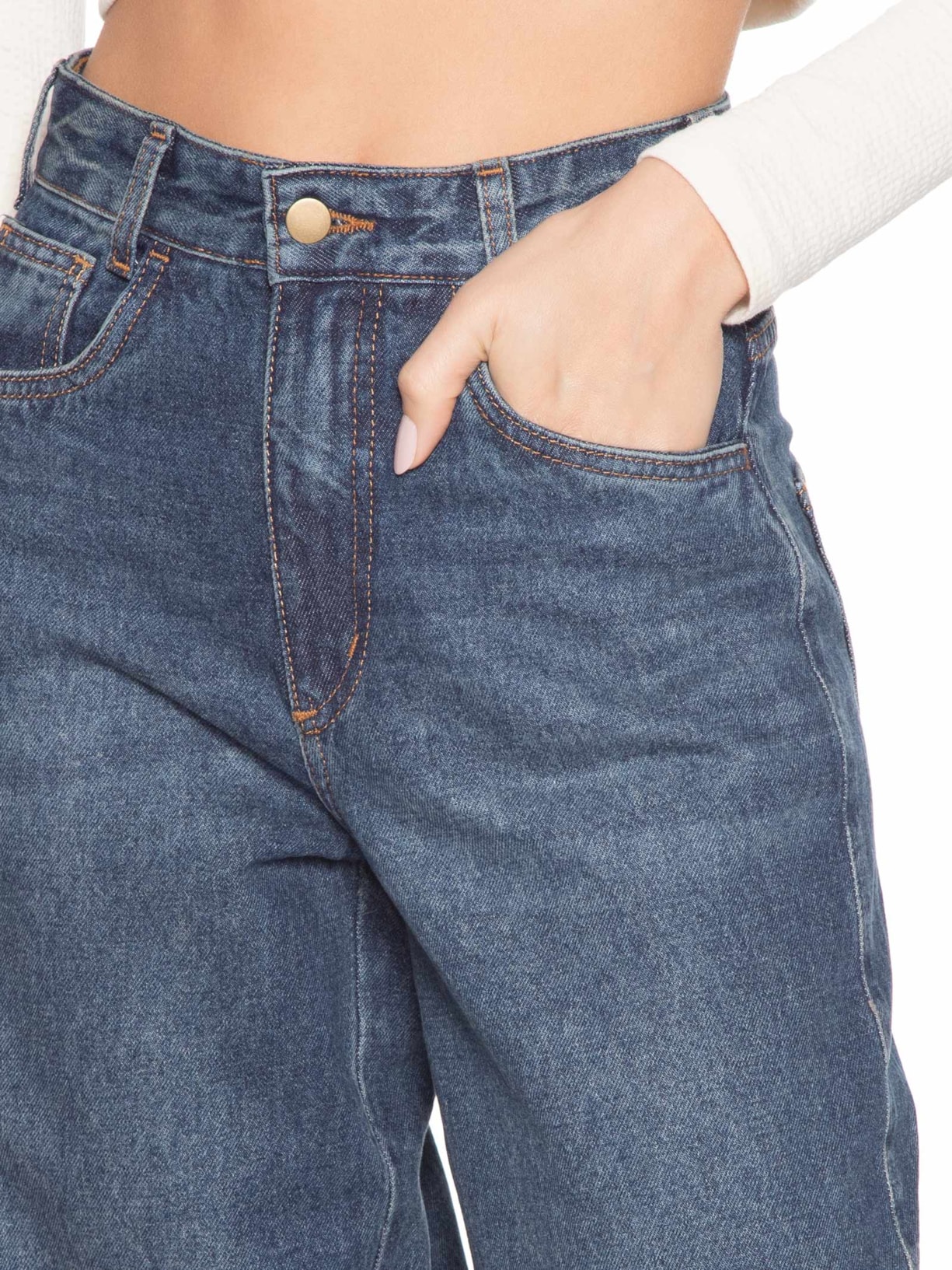 Calça Feminina Wide Leg Jeans Azul Market 33