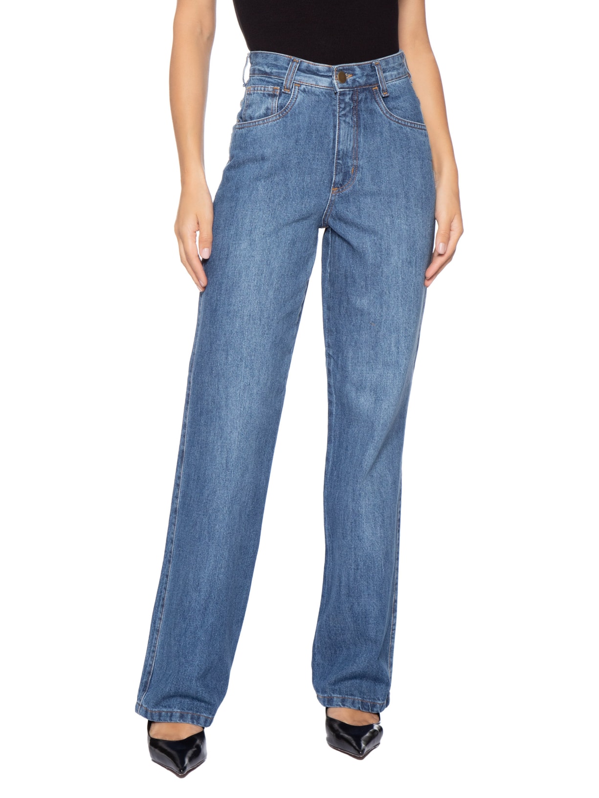 Calça Feminina Wide Leg Jeans Azul '2Essential