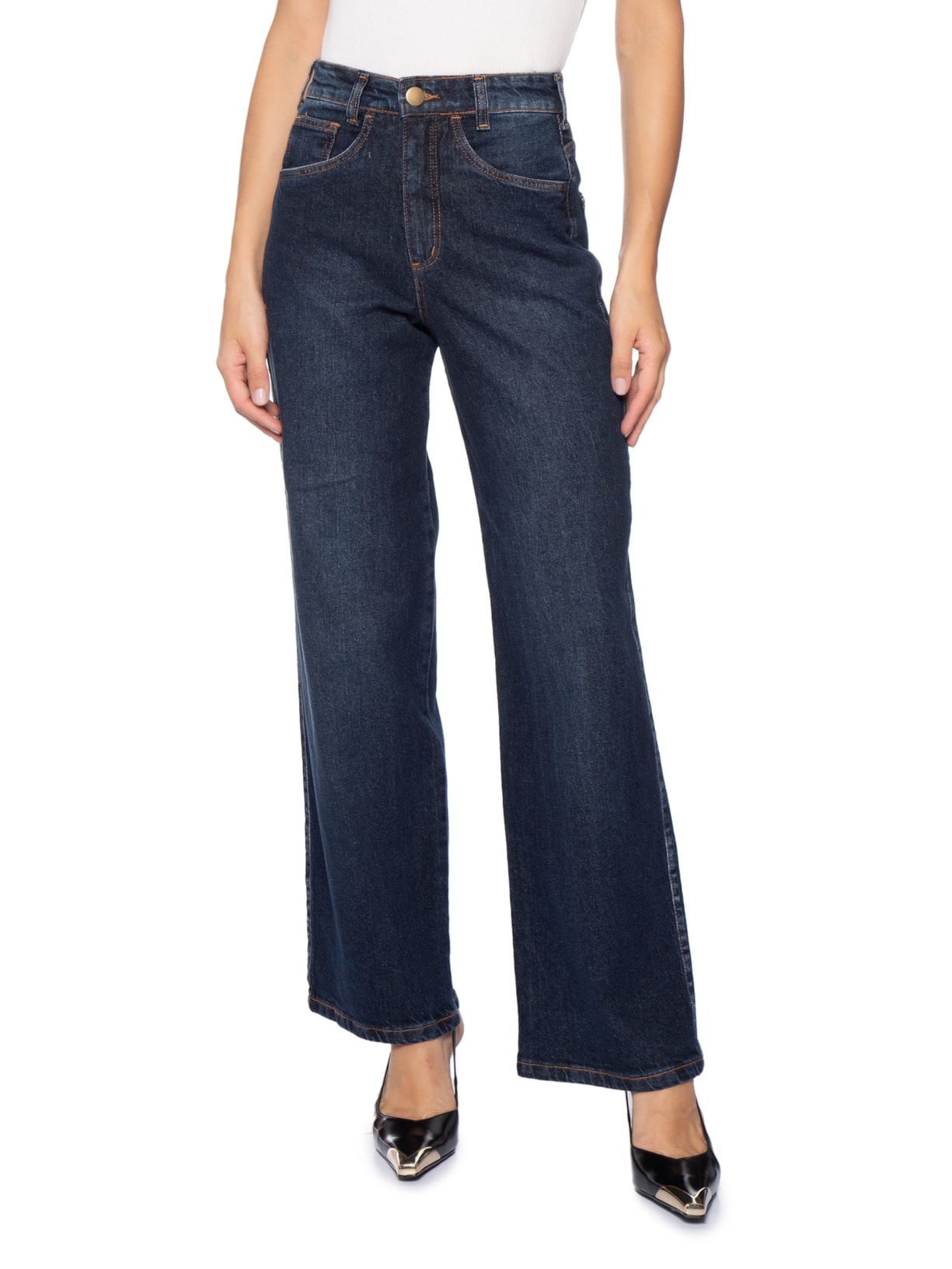 Calça Feminina Wide Leg Jeans Azul '2Essential
