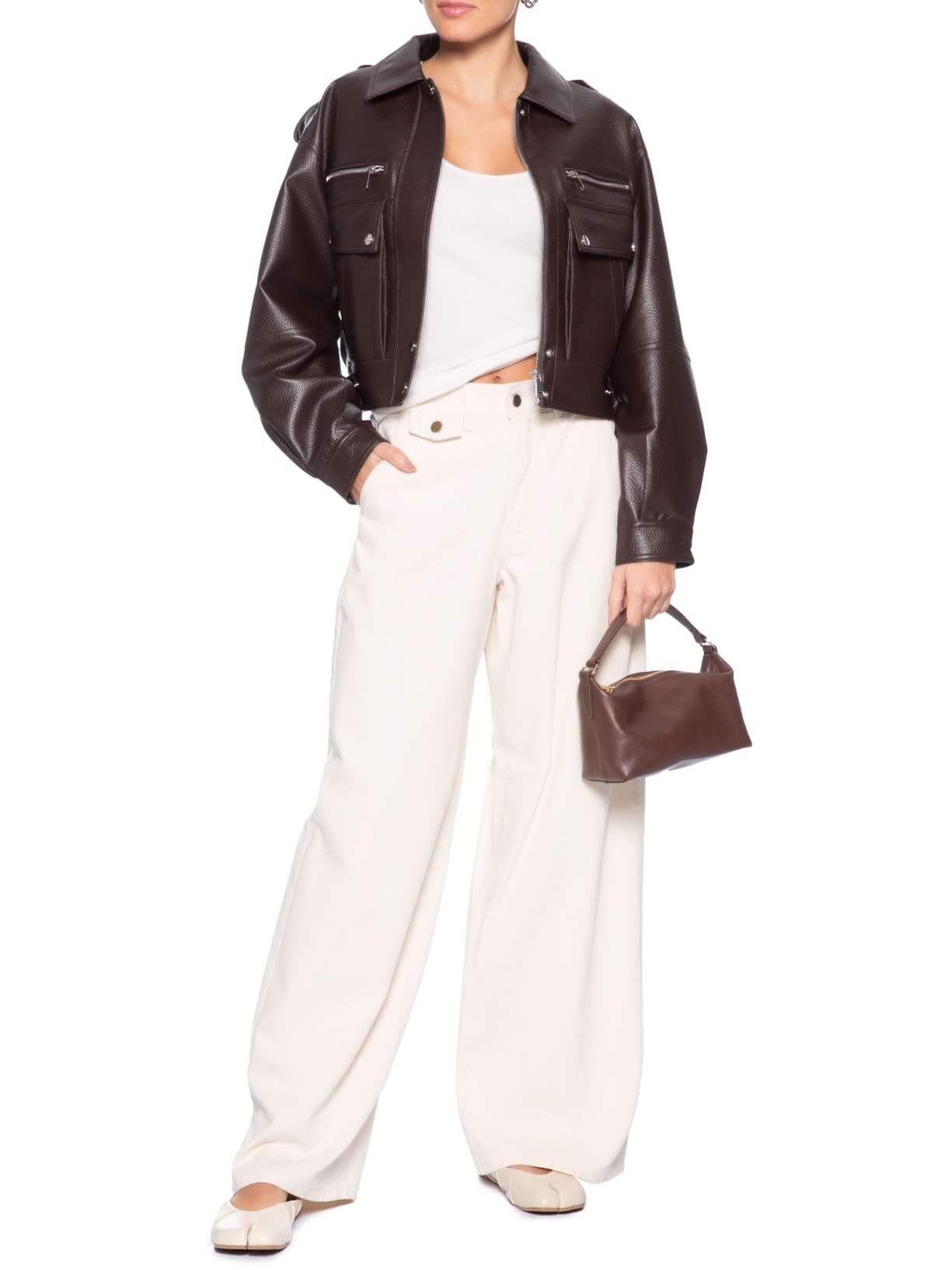 Calça Feminina Wide Leg Jeans Bege Market 33