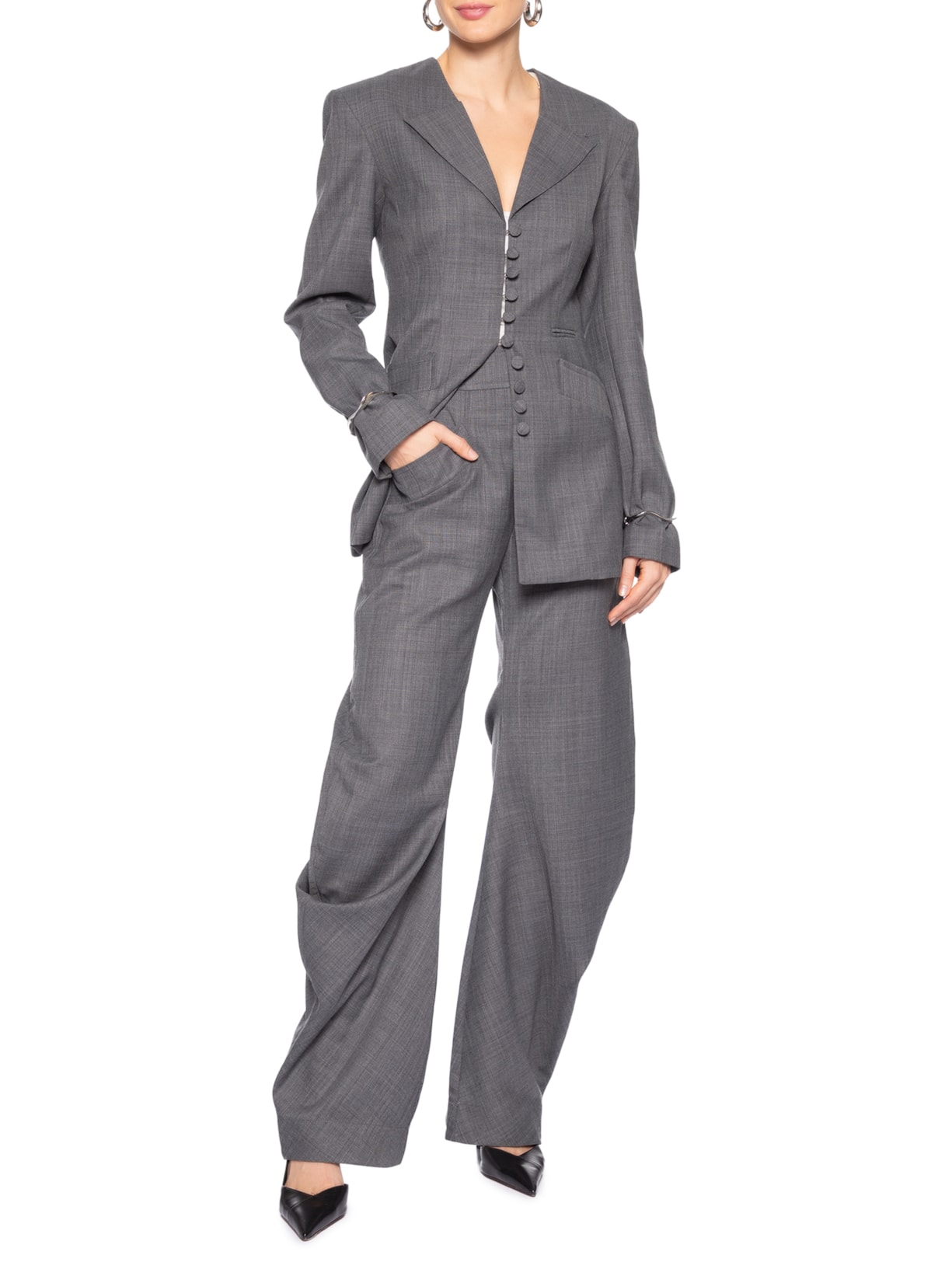 Calça Feminina Wool Melange Suiting LowWaist Twistcurve Cinza Ganni