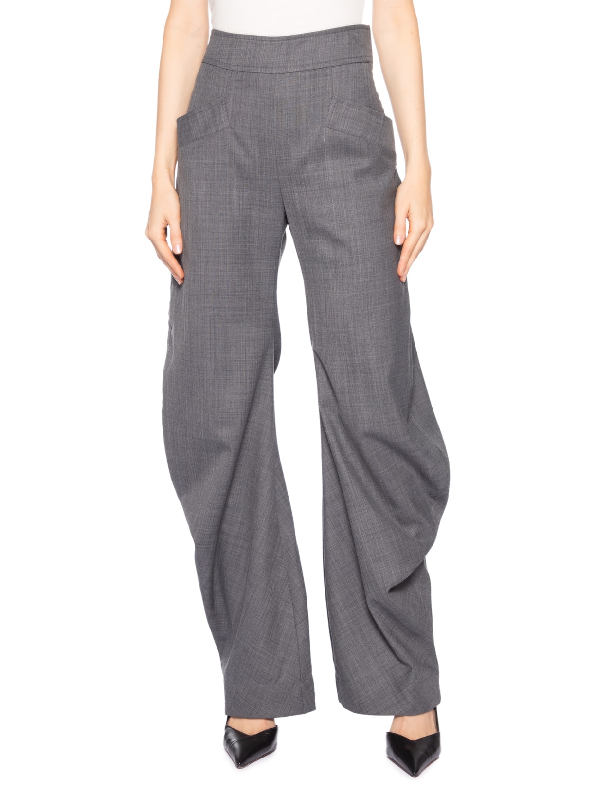 Calça Feminina Wool Melange Suiting LowWaist Twistcurve Cinza Ganni
