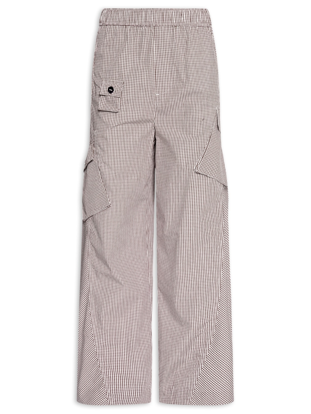 Calça Feminina Xadrez Cotton Cargo Marrom Ganni