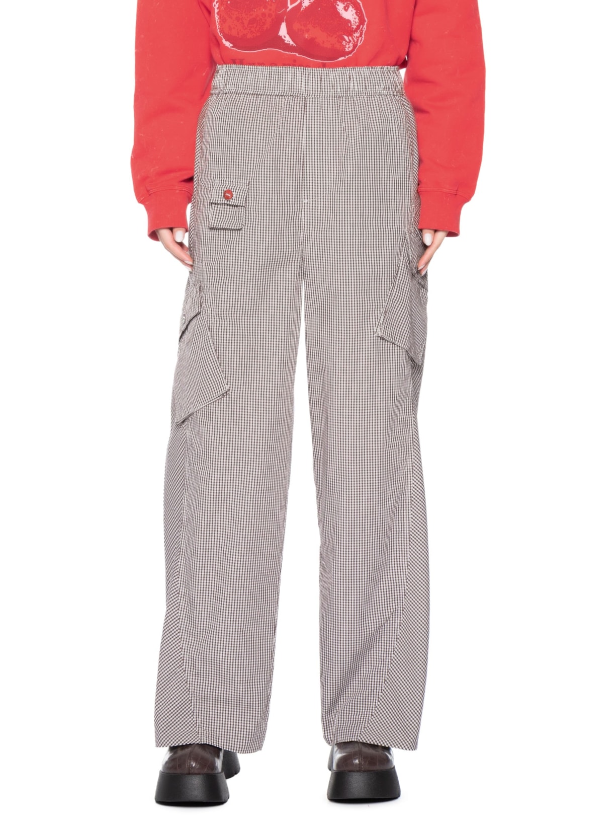 Calça Feminina Xadrez Cotton Cargo Marrom Ganni
