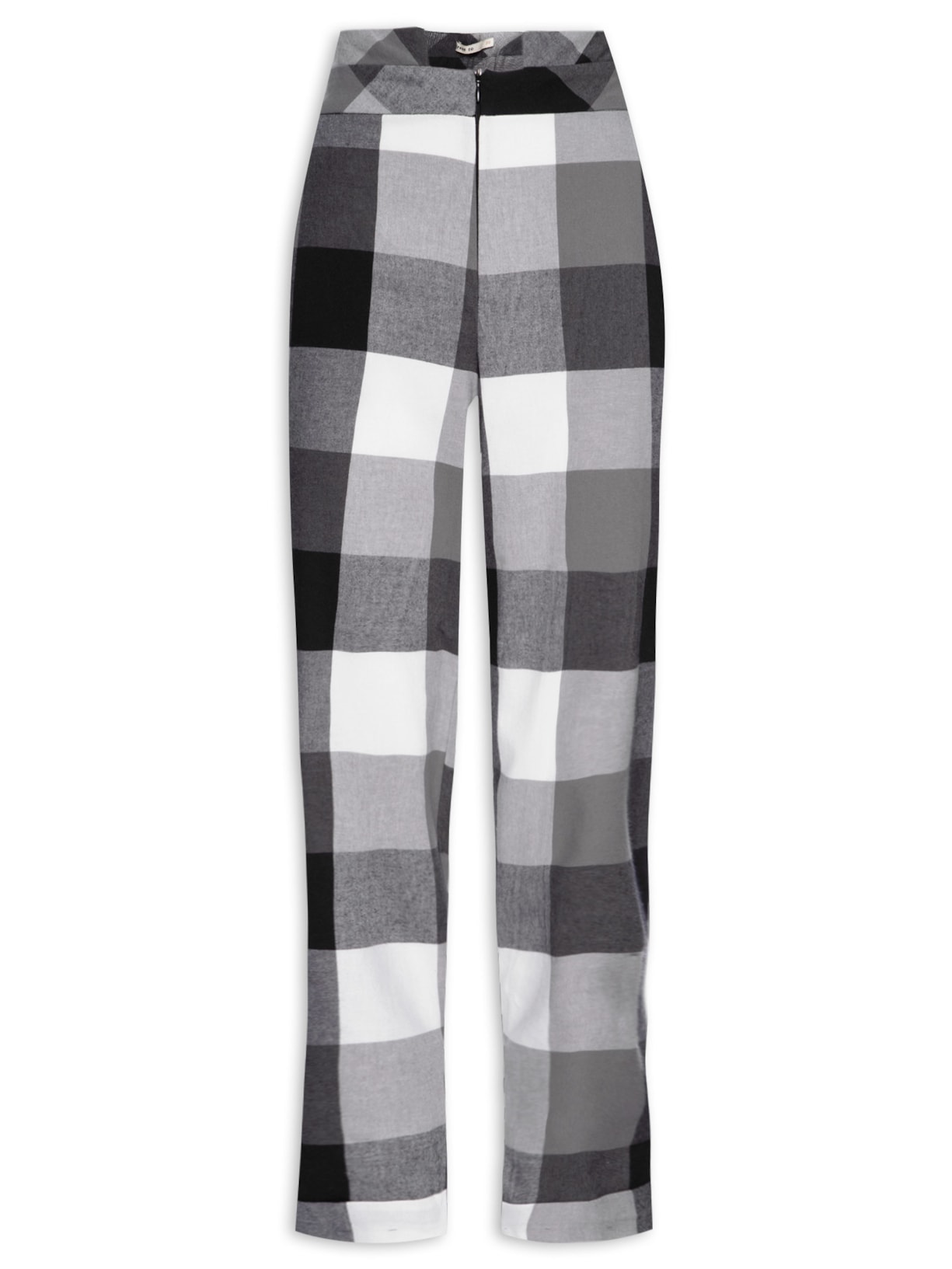 Calça Feminina Xadrez Detalhe Cós - Preto