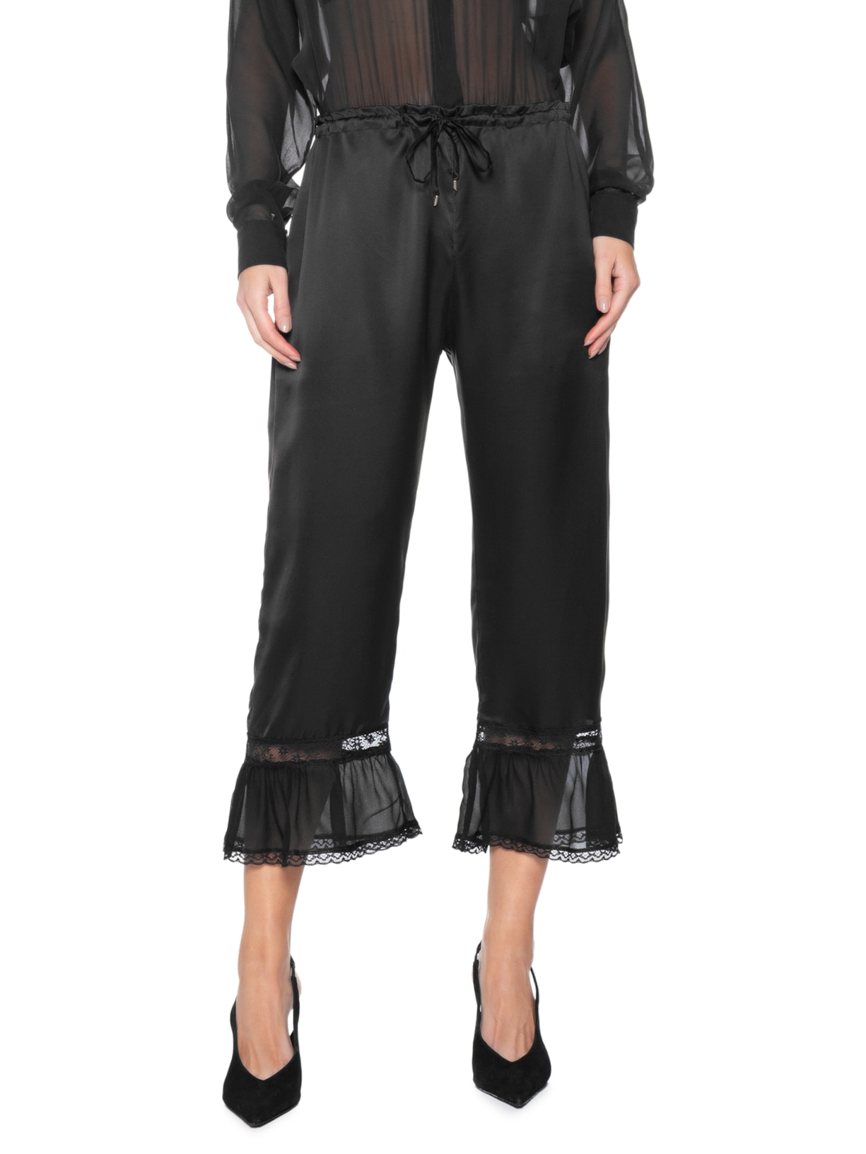 Calça Feminino Seda Satin Malu Preto Andrea Bogosian
