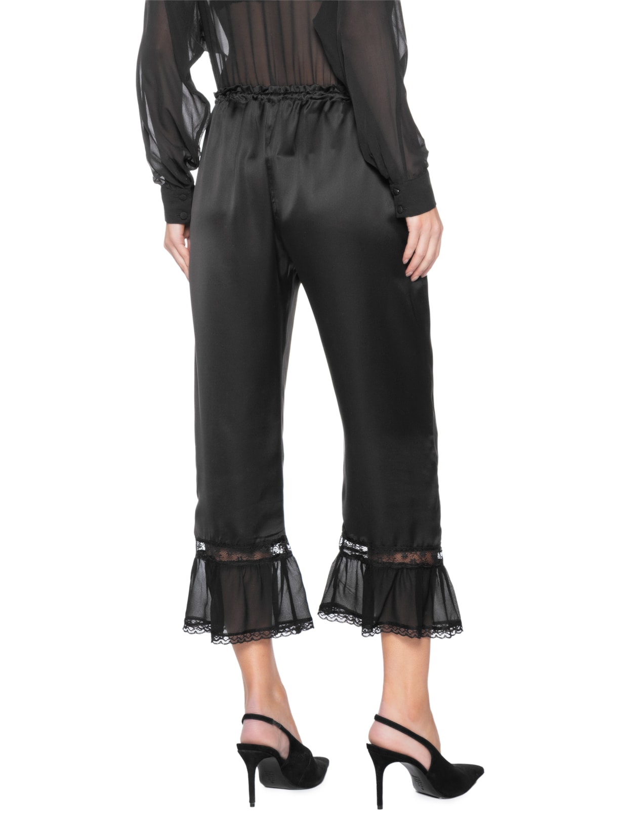 Calça Feminino Seda Satin Malu Preto Andrea Bogosian