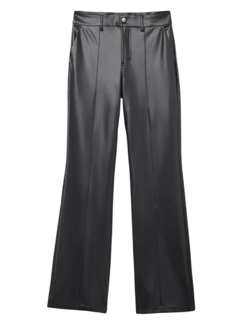 Calça Flare Com Efeito Couro - Preto
