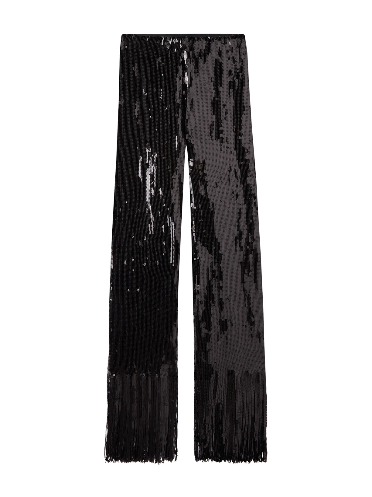 Calça Flare Cropped Com Franjas e Paetês - Preto