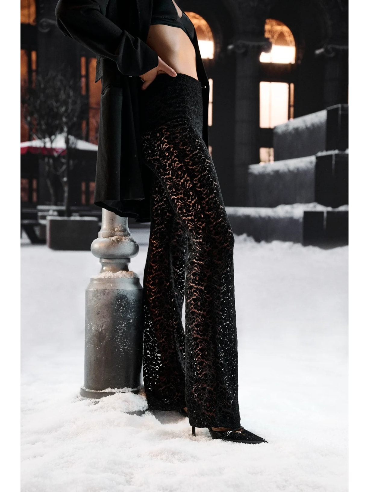 Calça Flare Em Renda Preto Calzedonia