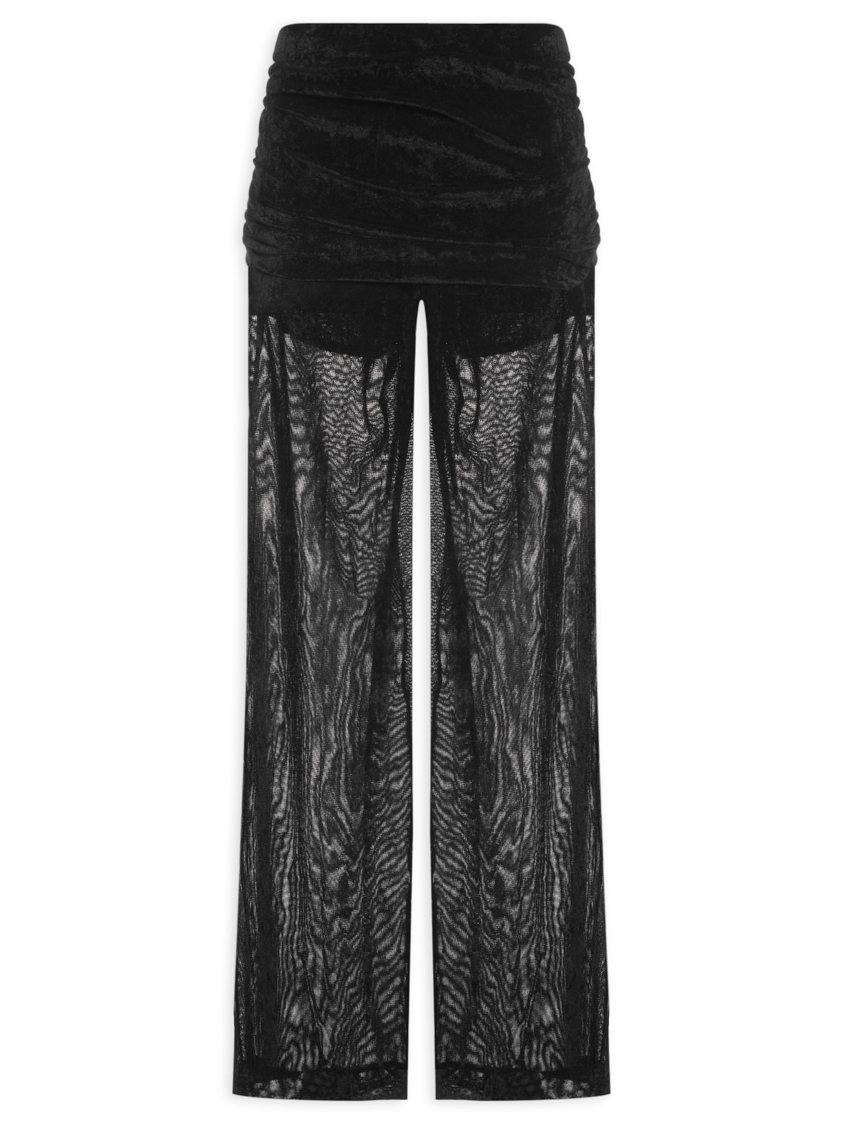 Calça Flare Pala Franzida Tule Veludo Preto Maria Filó