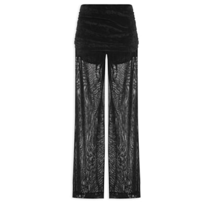 Calça Flare Pala Franzida Tule Veludo - Preto