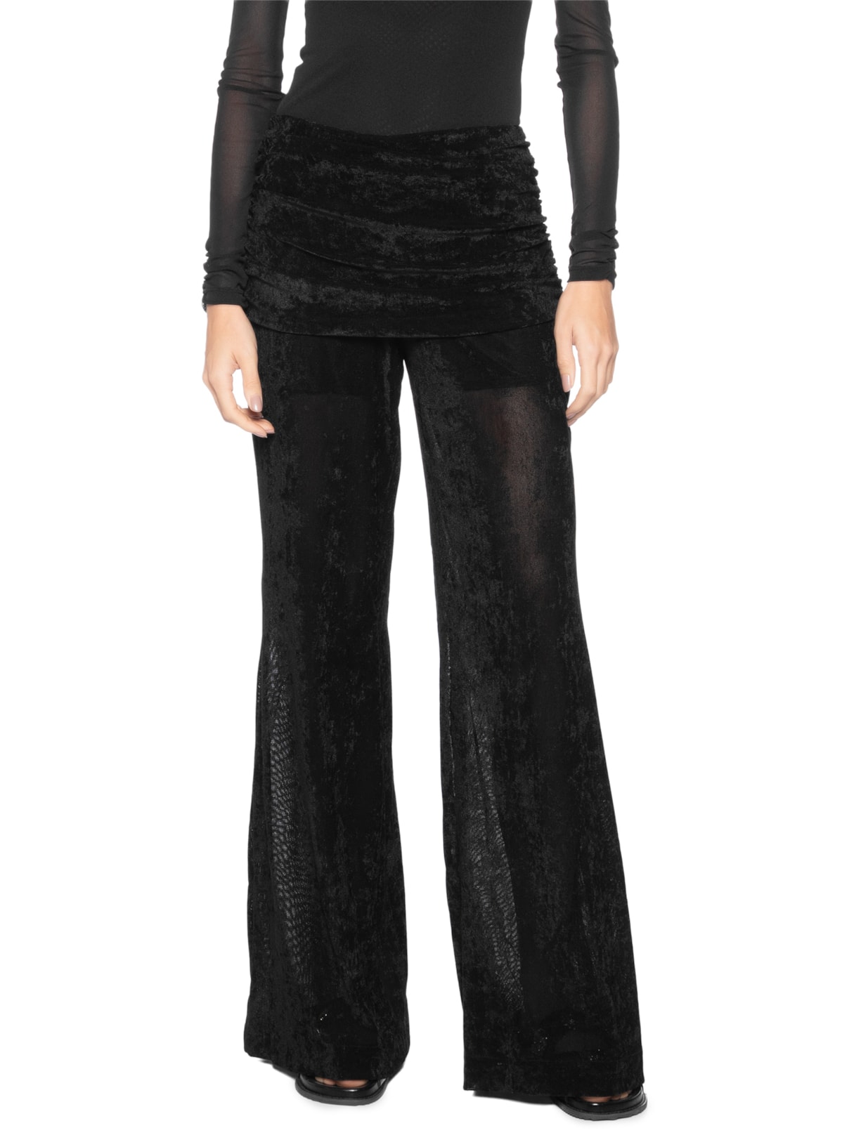 Calça Flare Pala Franzida Tule Veludo – Preto Maria Filó