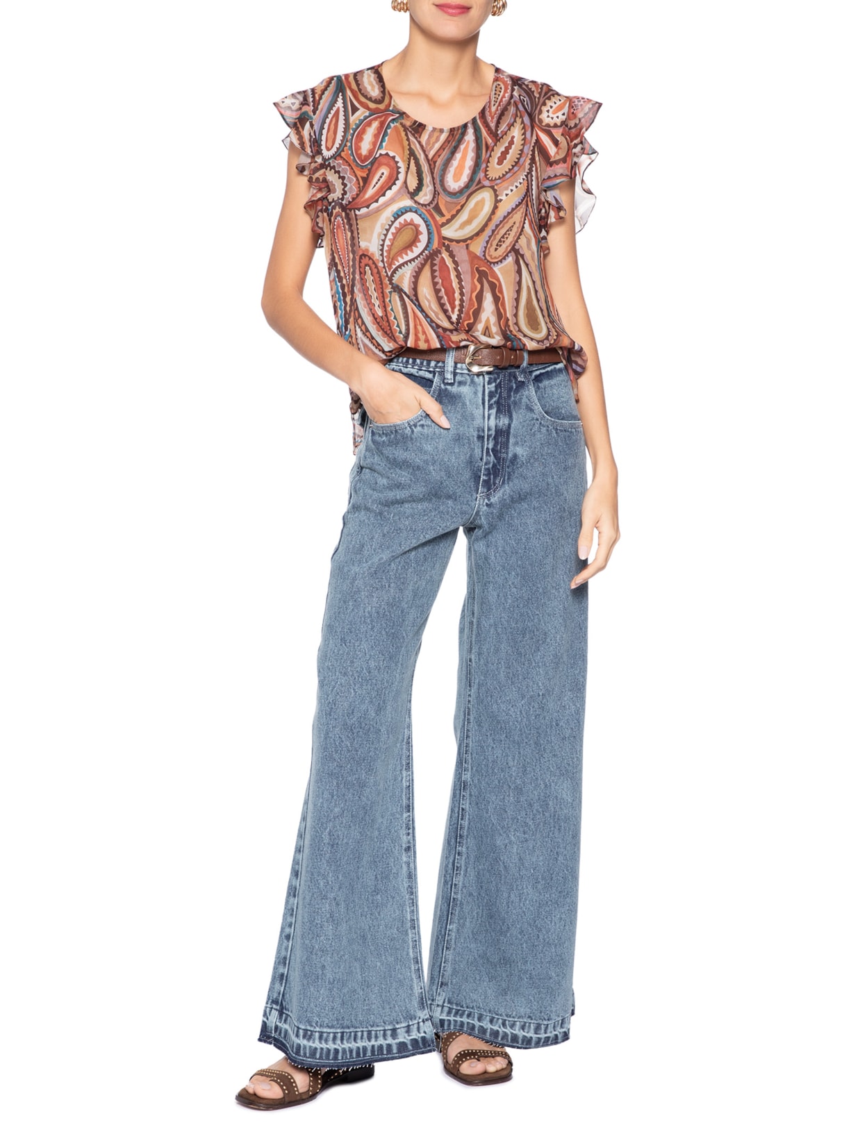 Calça Jeans Bolsos Folk Feminina Azul Animale