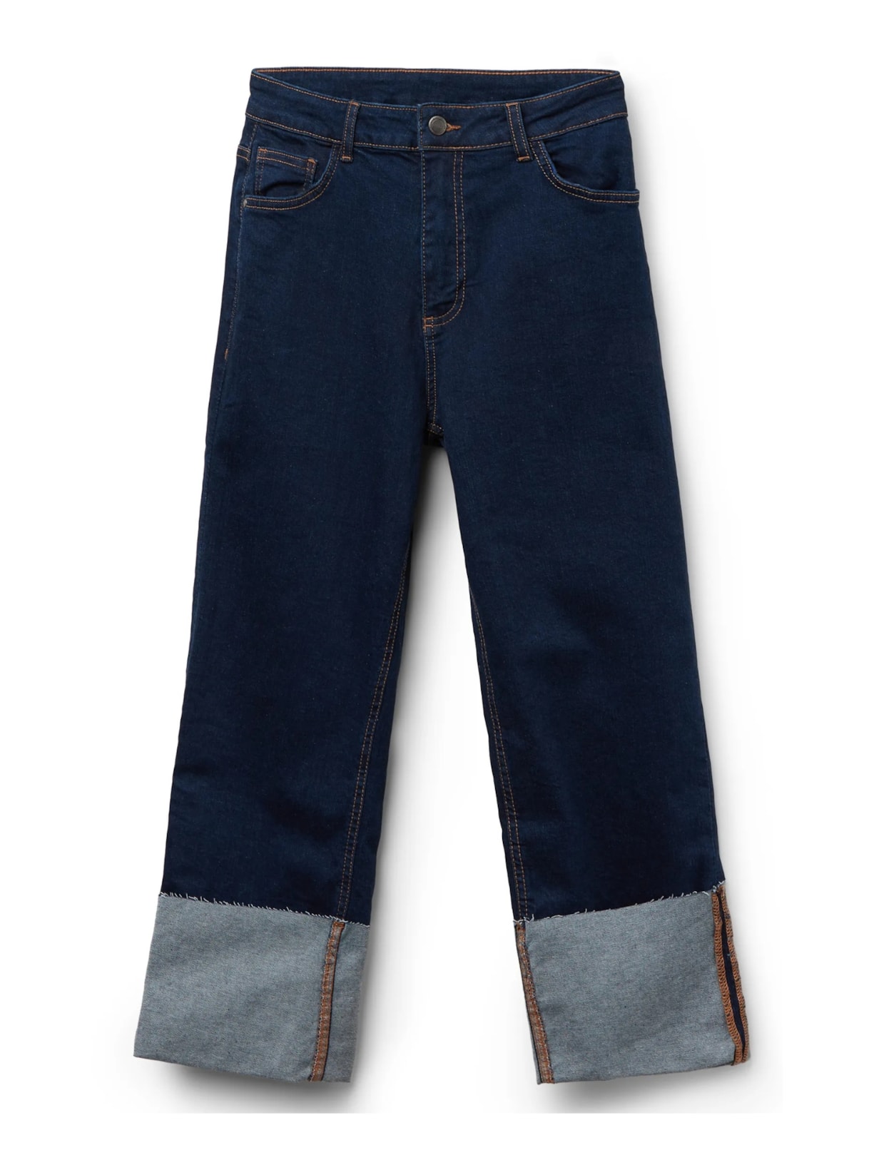 Calça Jeans Cropped Com Dobra Removível - Azul