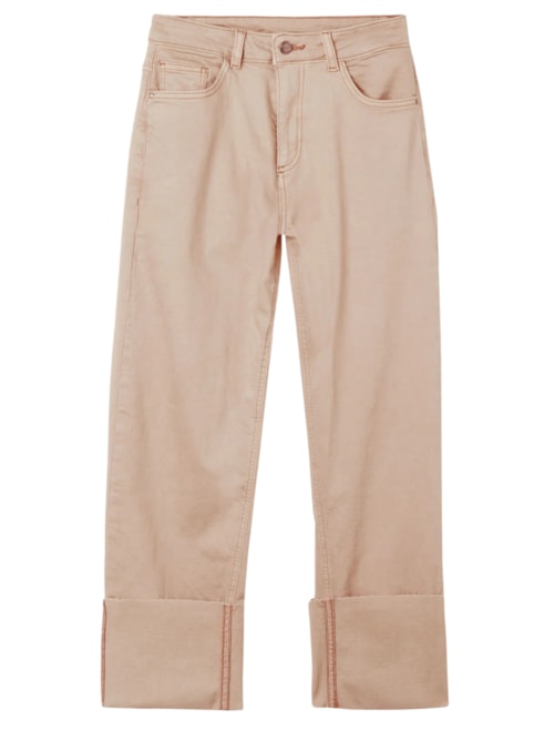 Calça Jeans Cropped Com Dobra RemovÃvel - Bege