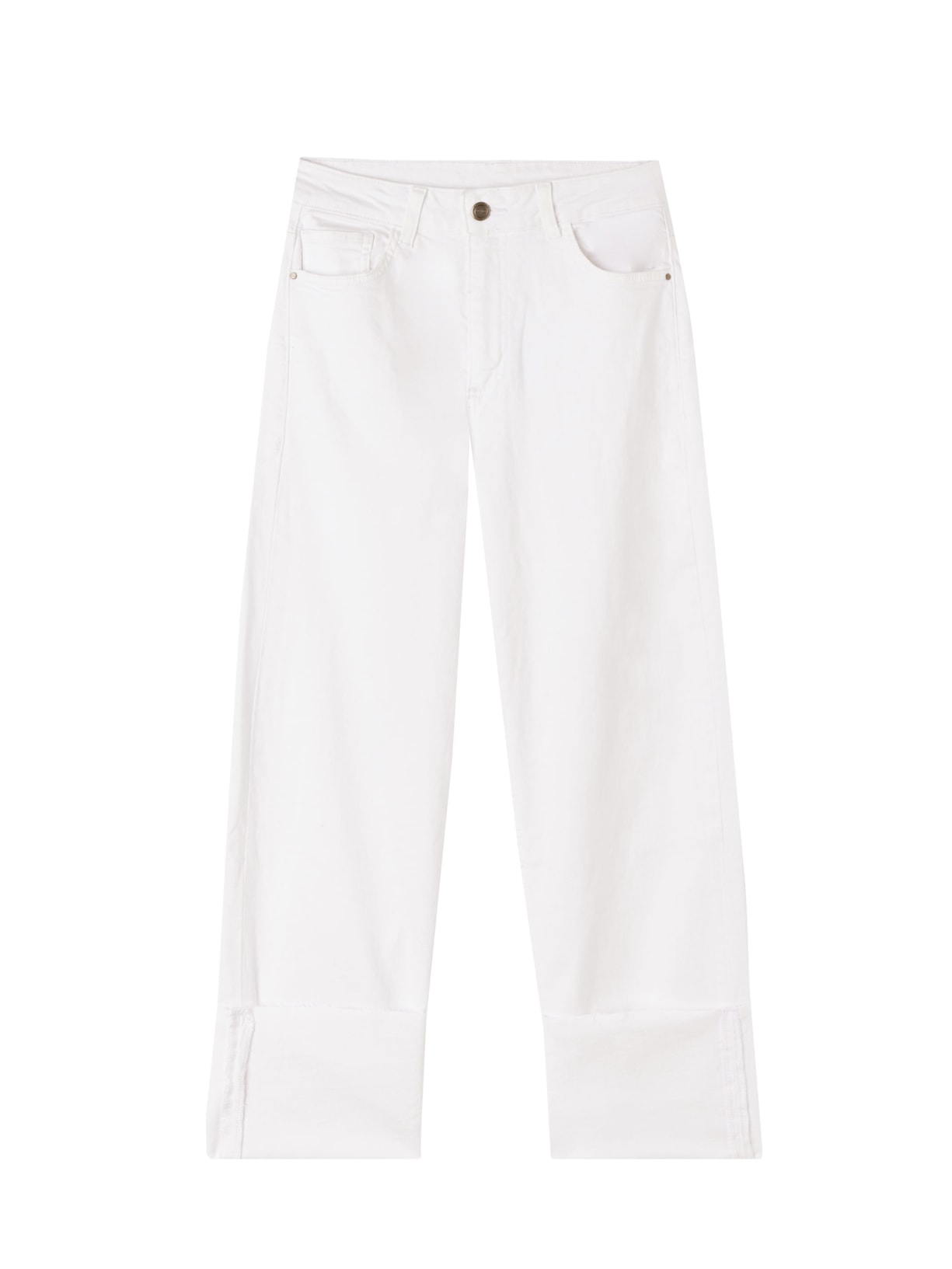 Calça Jeans Cropped Com Dobra Removível - Branco