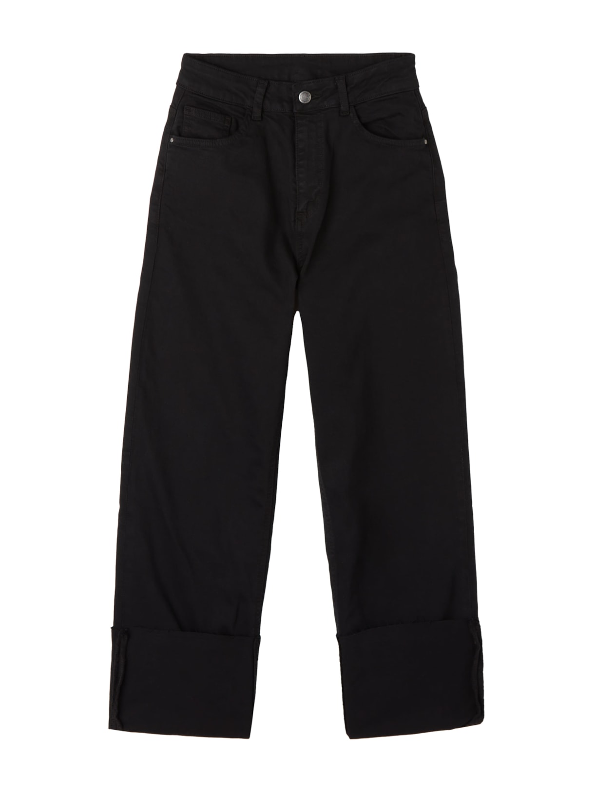 Calça Jeans Cropped Com Dobra Removível - Preto