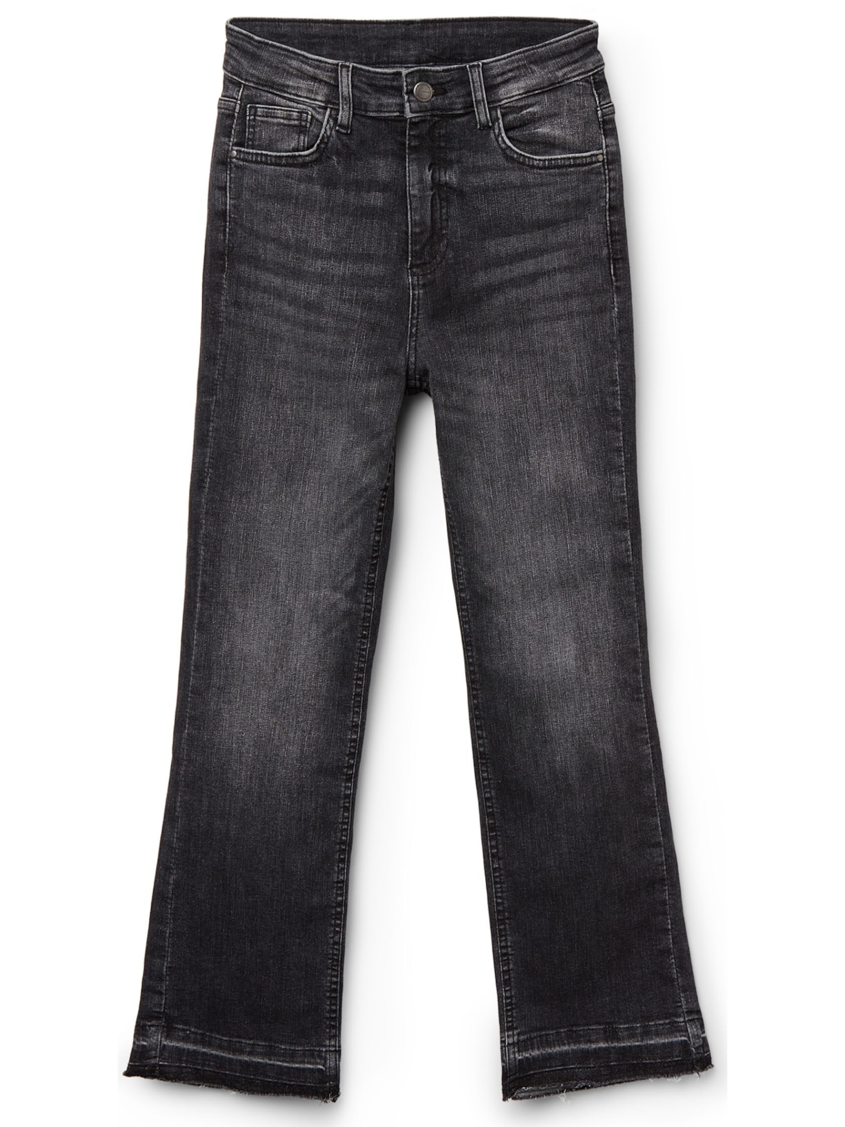 Calça Jeans Cropped Flare - Cinza