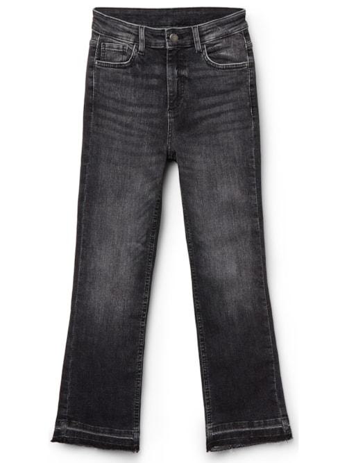 Calça Jeans Cropped Flare - Cinza