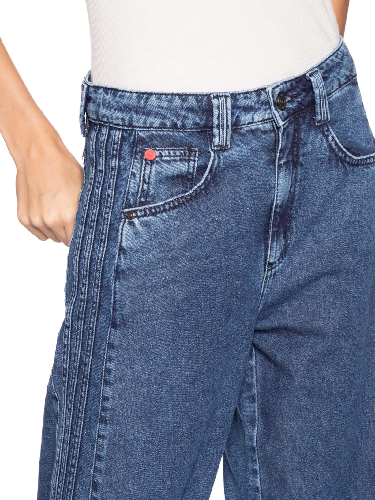 Calça Jeans Feminina Barrel Azul Forum + Adidas