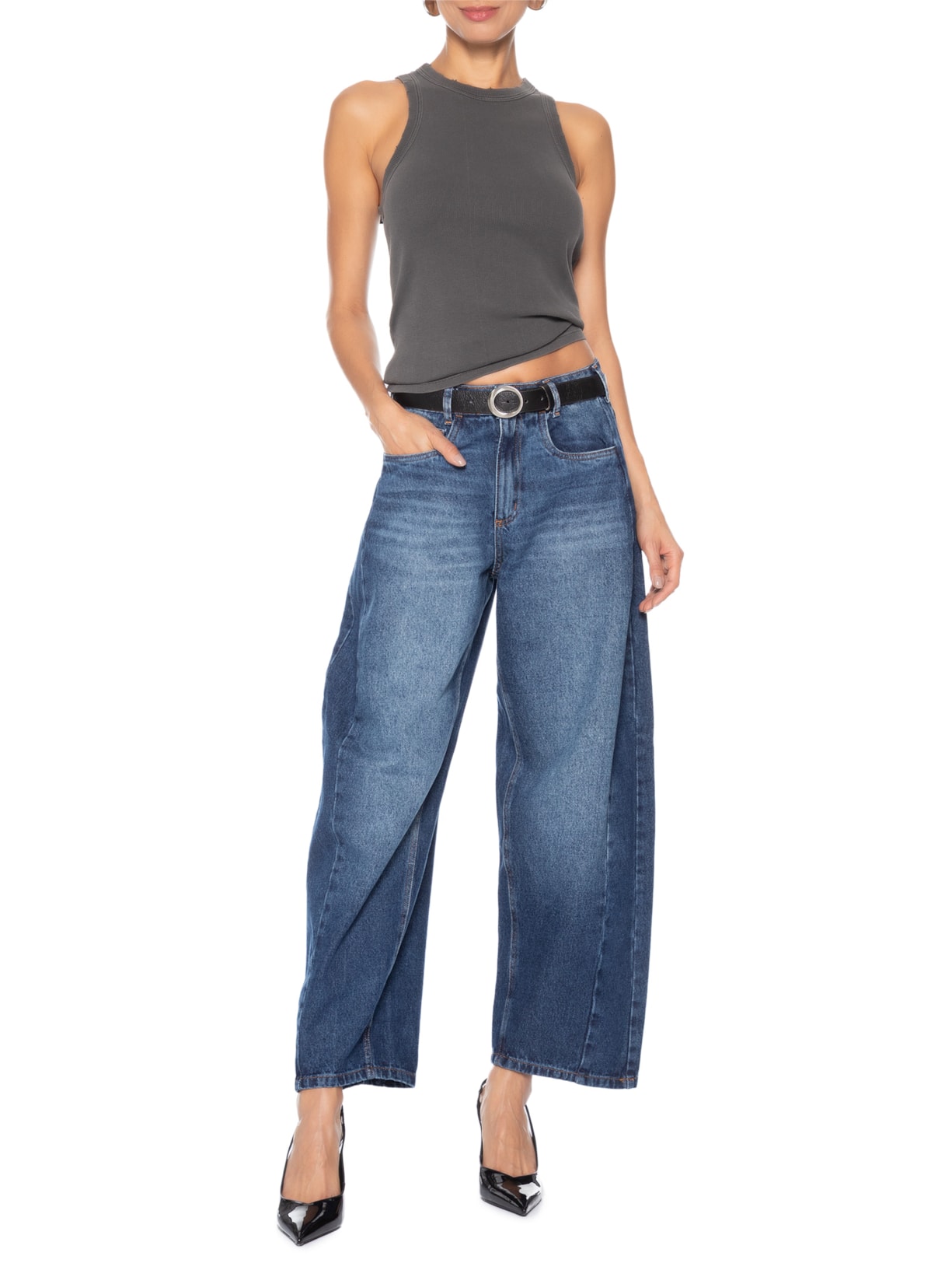 Calça Jeans Feminina Barrel Azul Market 33