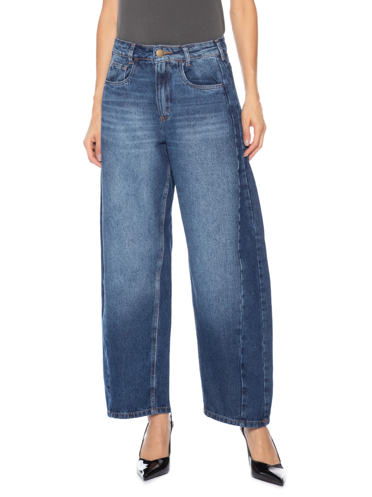 Calça Jeans Feminina Barrel Azul Market 33