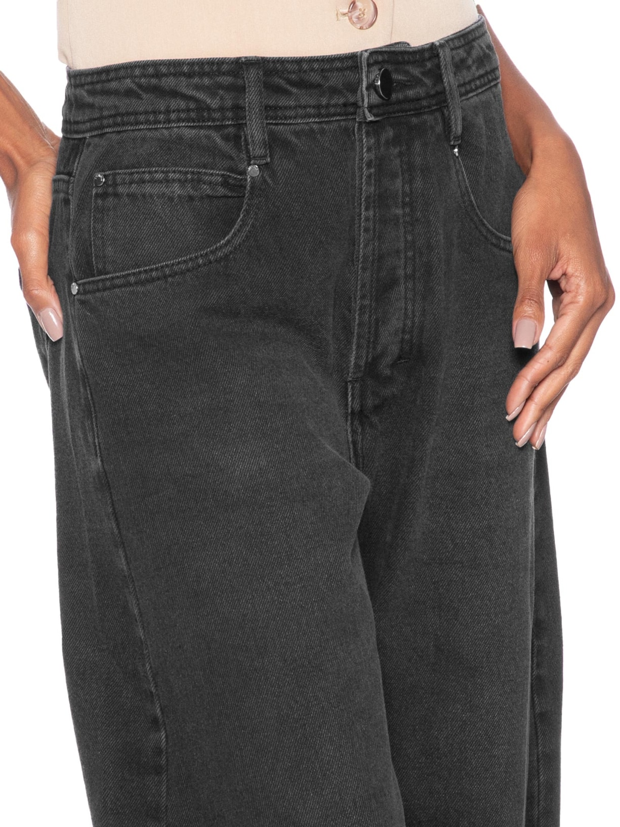 Calça Jeans Feminina Barrel Cintura Média Preto Animale