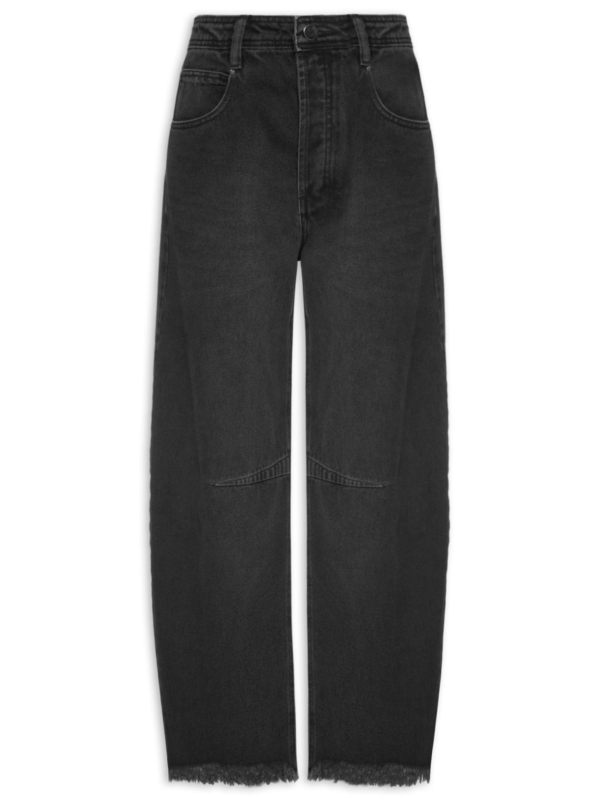 Calça Jeans Feminina Barrel Cintura Média - Preto