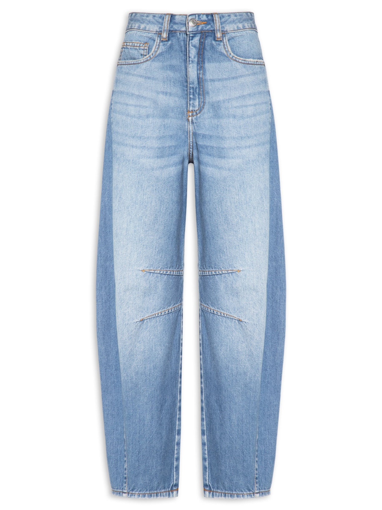 Calça Jeans Feminina Barrel Recorte Lateral Azul Maria Filó