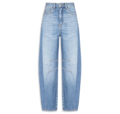 Calça Jeans Feminina Barrel Recorte Lateral - Azul