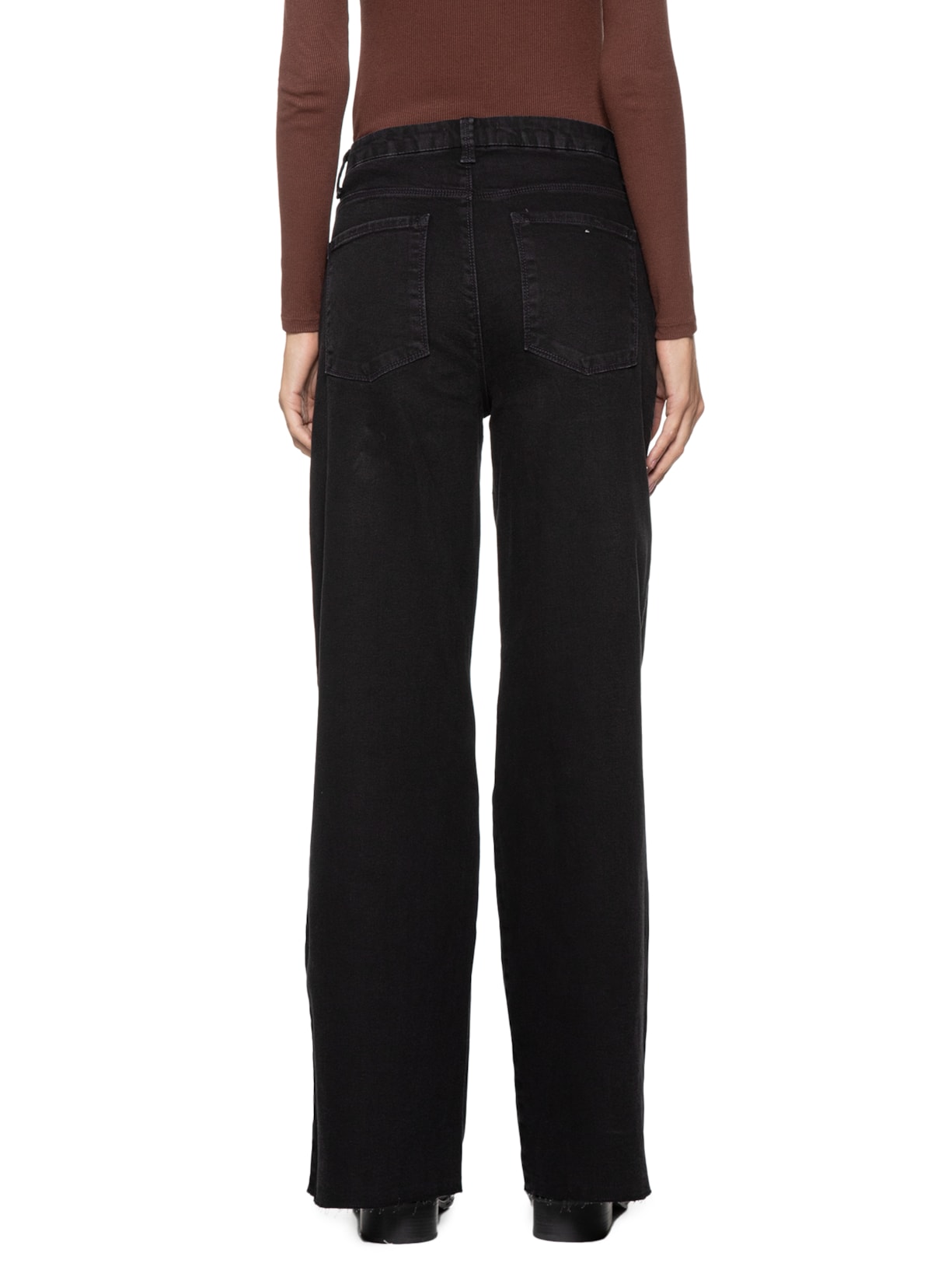 Shoulder Calça Jeans Feminina Black Wide Cintura Média Preto