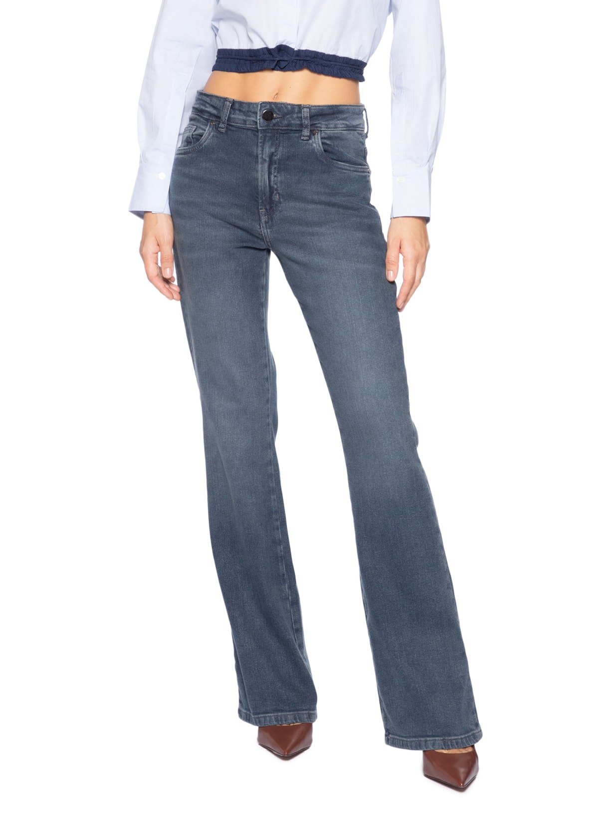 Calça Jeans Feminina Boot Vintage New Basic Cinza Animale