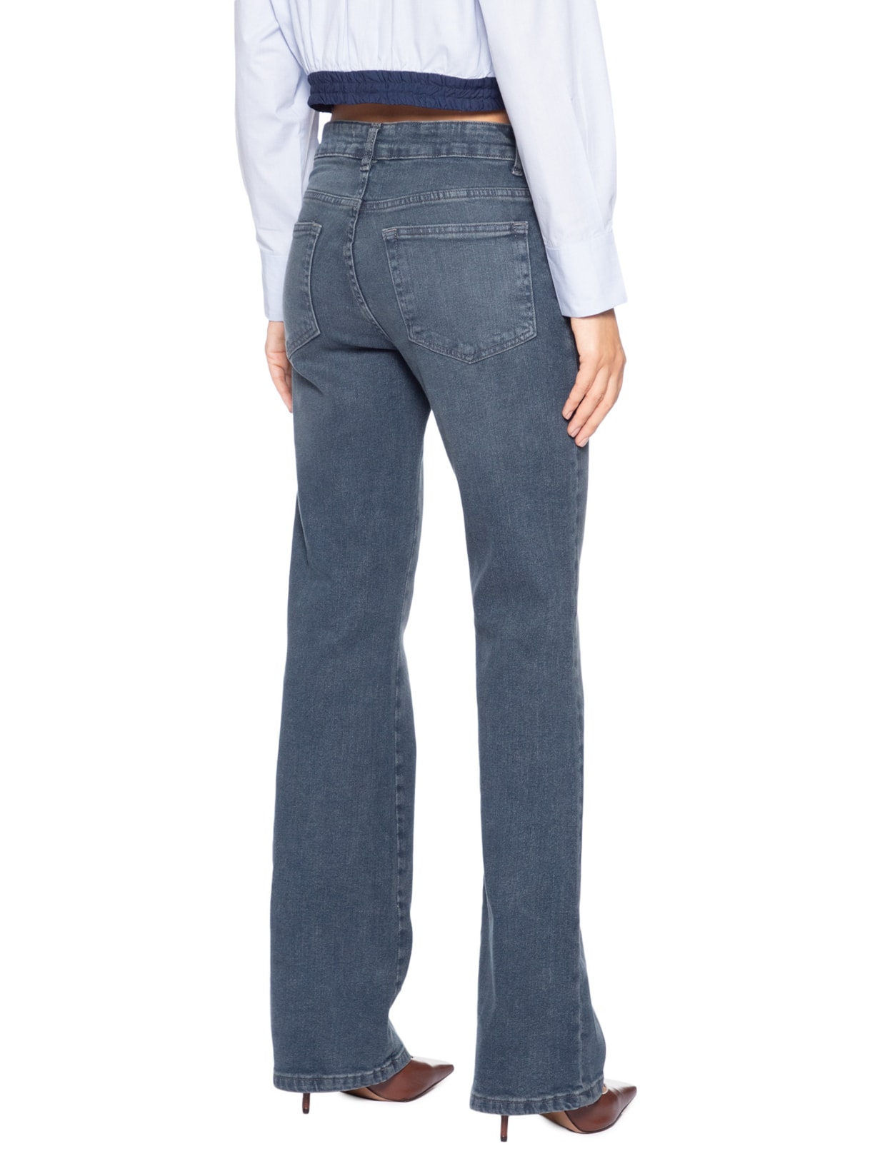 Calça Jeans Feminina Boot Vintage New Basic Cinza Animale
