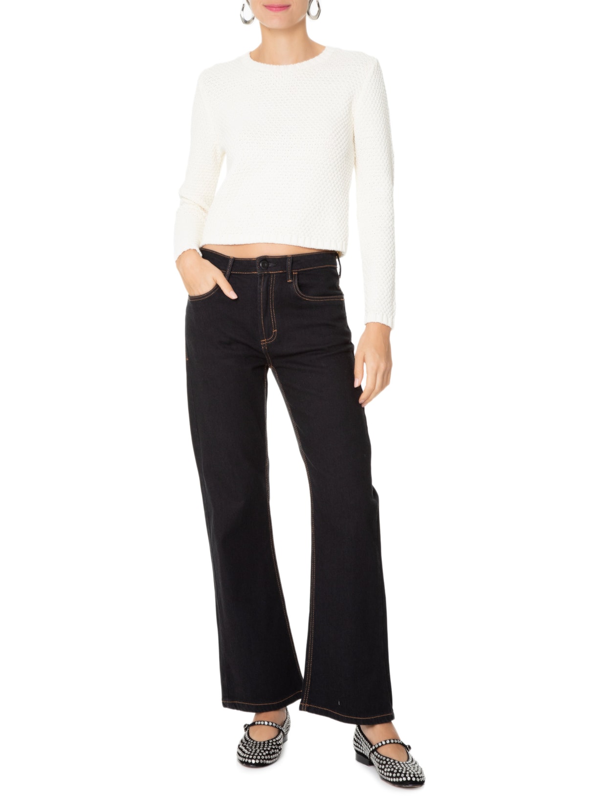 Calça Jeans Feminina Boot Vintage Preto Animale