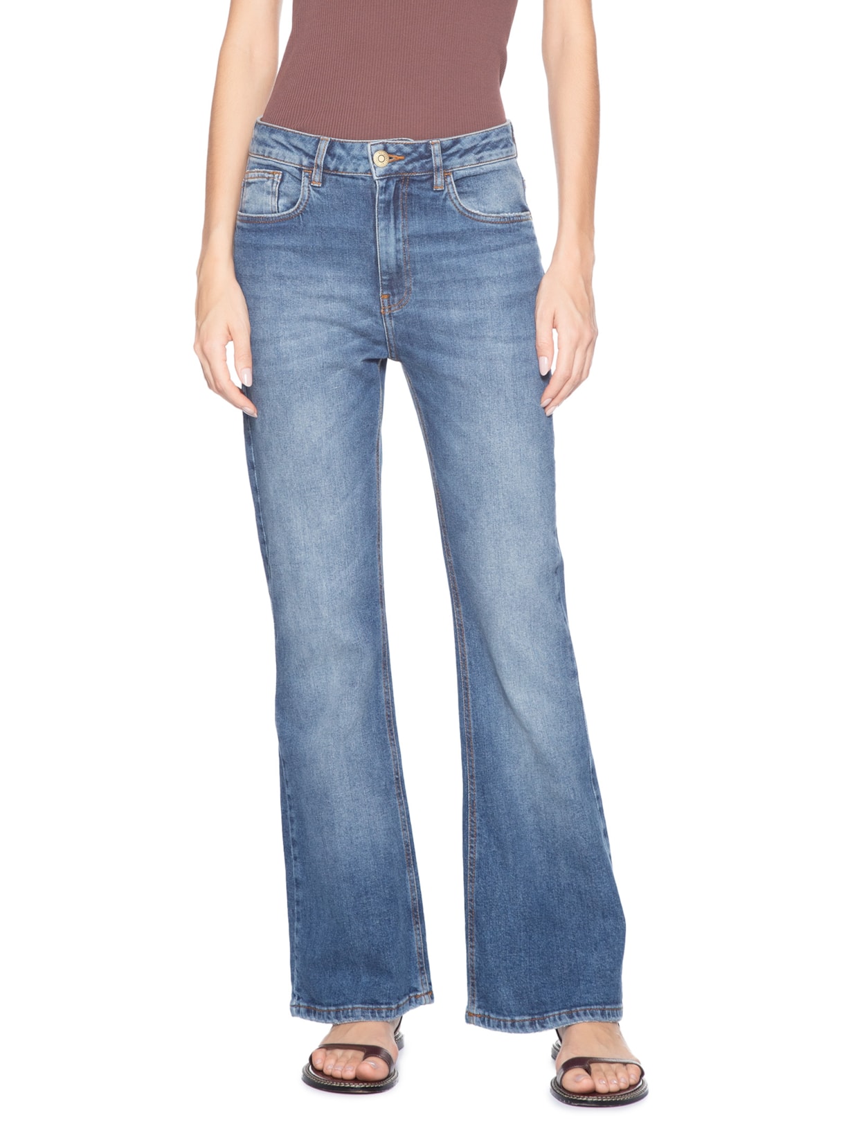 Calça Jeans Feminina Bootcut Used Azul Maria Filó