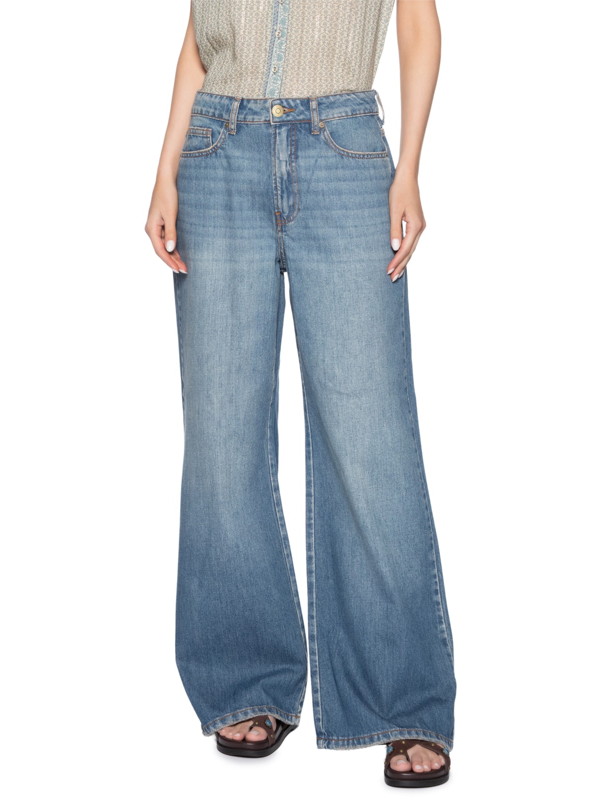 Calça Jeans Feminina Boyfriend Com Used Azul Maria Filó